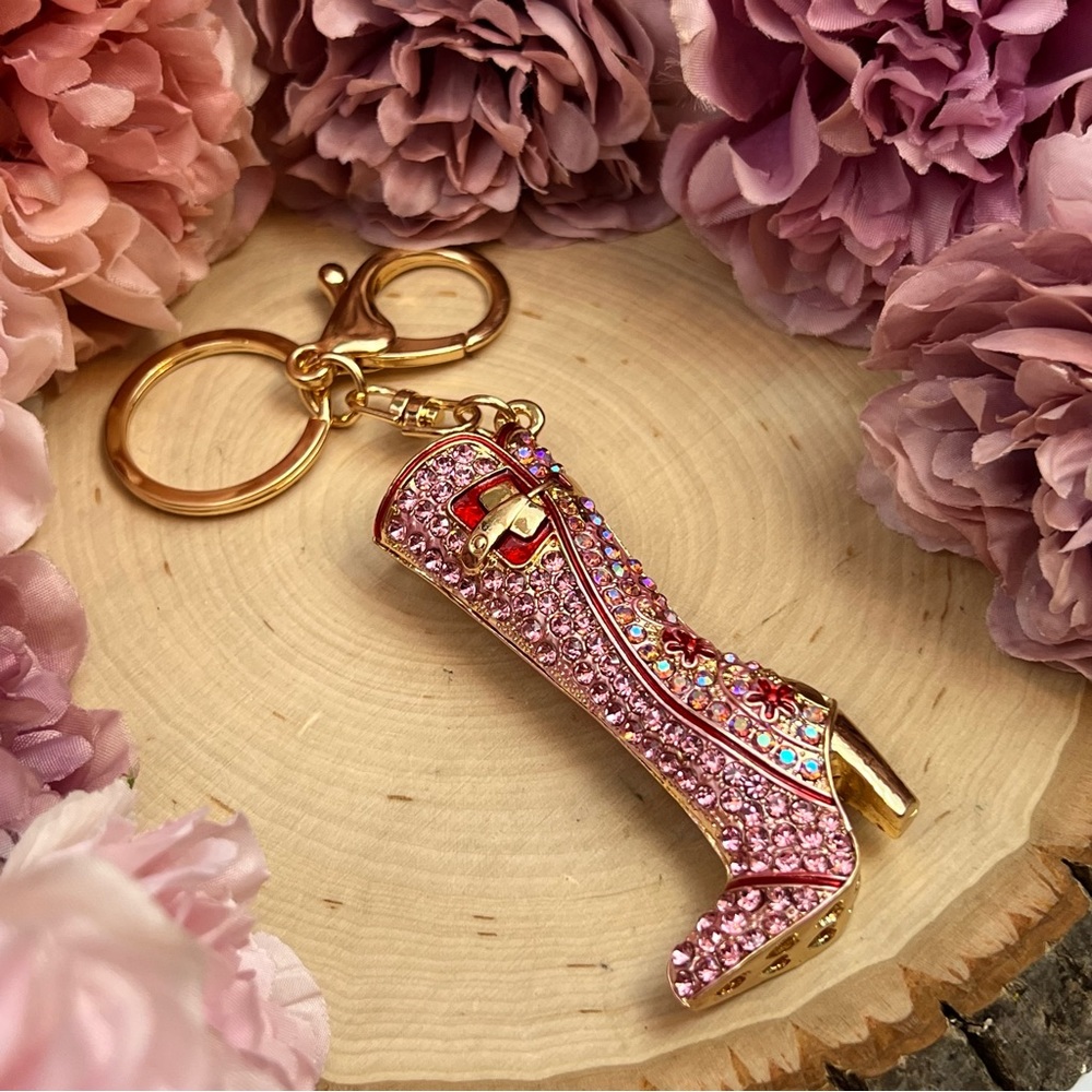 Pink and Red Crystal High Heel Boot Keychain Charm - Picture 6 of 14